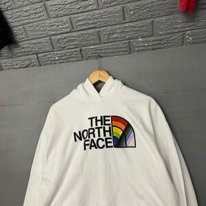 The North Face Pride Hoodie Womens Large White Rainbow Logo Graphic Pullover L
